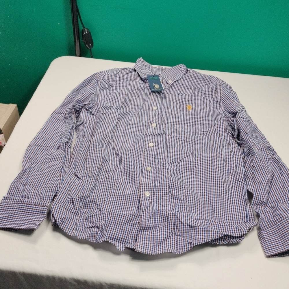 NWT U.S. Polo Assn. Navy and White Checkered Shirt Size Small #2